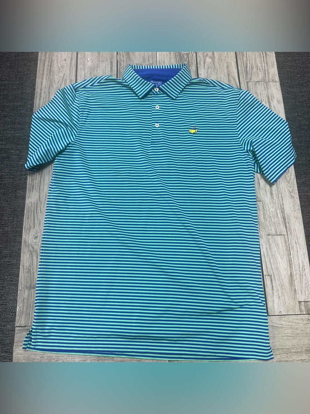 Master Tech Polo Shirt Mens L Green/Blue Striped Performance Golf Preppy
